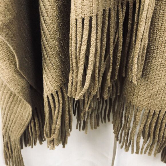 Cejon Basic Knit Women's Poncho Wrap Tan One Size Fringe - Picture 6 of 8